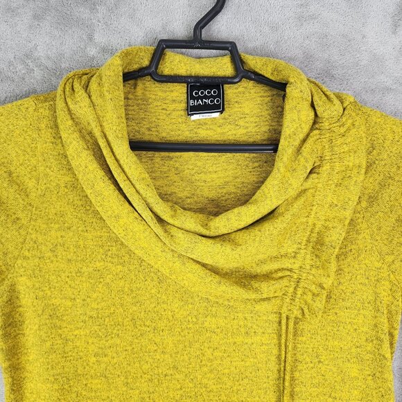 Women's Coco Bianco Yellow Asymmetrical Hem Tunic Top Cowl Neck Stretch Size L - Picture 4 of 10